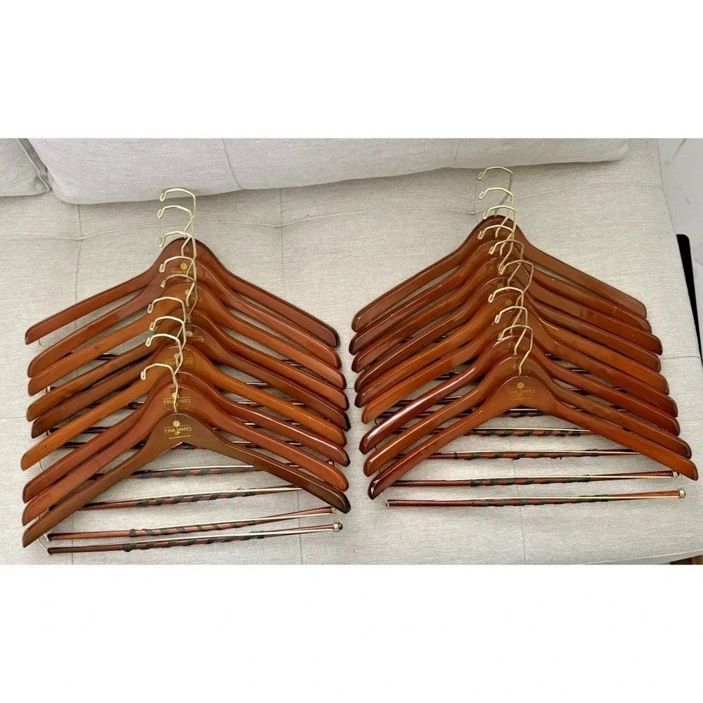 Lot of 18 Vintage Tom James Wooden Hangers Pants Blazers Excellent Conditon